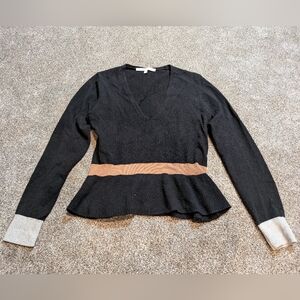 Veronica Beard 100% Cashmere V-Neck Peplum Colorblock Sweater, Women's Large